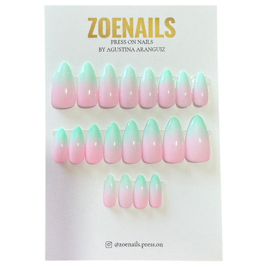 Press on nails Degrade rosa-verde pastel